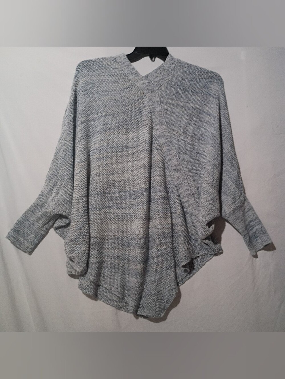 LOFT Heathered Light Gray/Blue Knit Poncho Sweater